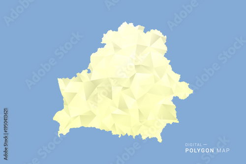 Belarus Map in low poly polygon vector style, geometric shape illustration with soft yellow tones on blue background, clean silhouette for infographic.