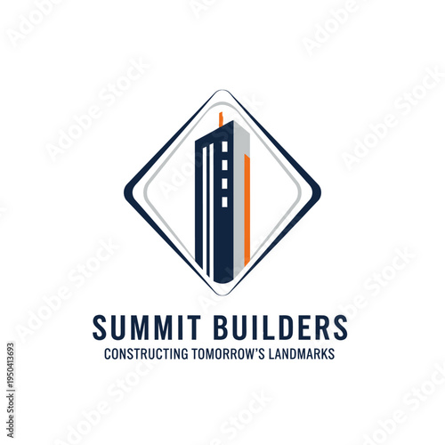 Modern Skyscraper Building Logo Design with Geometric Shapes on Isolated White Background