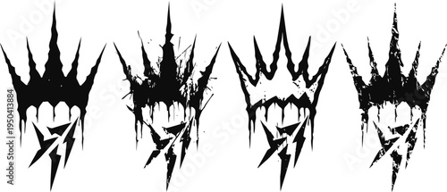 Grunge lightning crown tattoo designs in black silhouette with sharp spikes and distressed texture