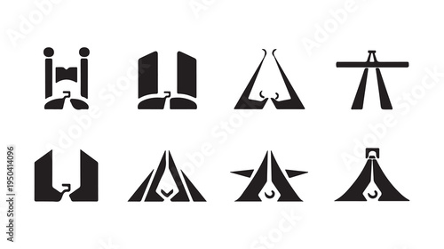 Modern Construction Crane Silhouette Logo Set, 8 Creative Tower Crane Icons in Flat Black Vector Adobe Illustrator Artwork