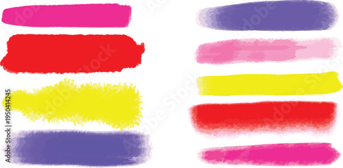 Colorful Soft Brush Strokes Set. Dry Paint Smear Clipart, Pink Yellow Red Purple Powder Texture Highlights, for Social Media Design Background