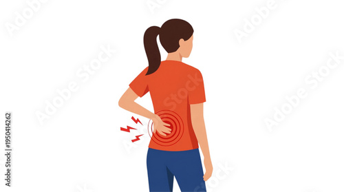 Woman experiencing lower back pain due to injury or strain; health issue concept for physical discomfort and wellness problems