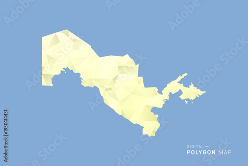 Uzbekistan Map in low poly polygon vector style, geometric shape illustration with soft yellow tones on blue background, clean silhouette for infographic.