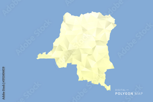 Democratic Republic of the Congo Map in low poly polygon vector style, geometric shape illustration with soft yellow tones on blue background, clean silhouette for infographic.