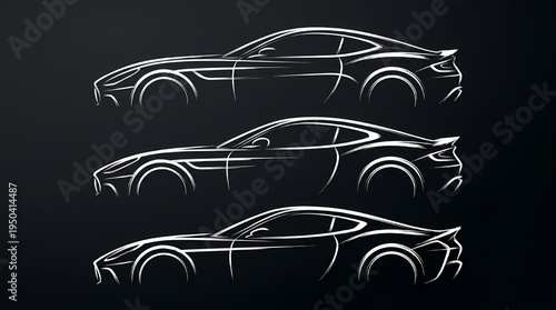 Modern Car Silhouette Set – Automotive Vehicle Side Profile Minimal Line Vector Collection