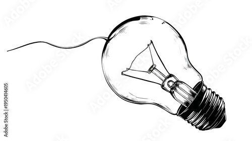 Line drawing of a classic light bulb with a filament inside and a threaded base