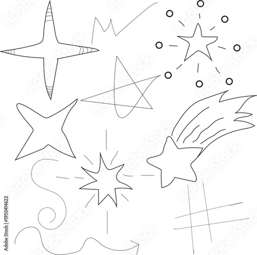 A sketch of stars and celestial objects in a night sky
