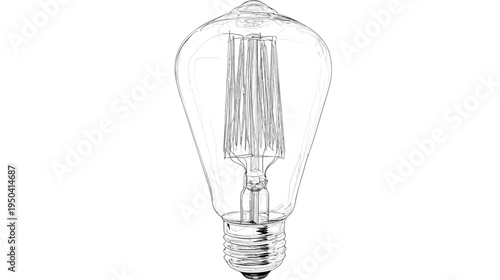A detailed sketch of a decorative light bulb, transparent glass and a classic Edison design