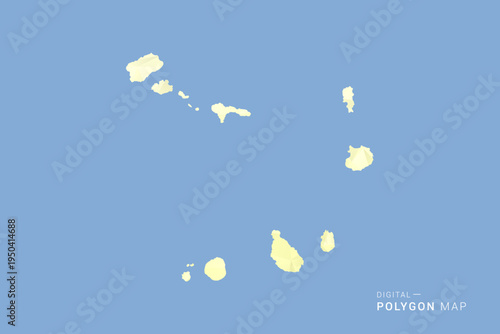 Cabo Verde Map in low poly polygon vector style, geometric shape illustration with soft yellow tones on blue background, clean silhouette for infographic.