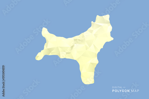 Christmas Island Map in low poly polygon vector style, geometric shape illustration with soft yellow tones on blue background, clean silhouette for infographic.