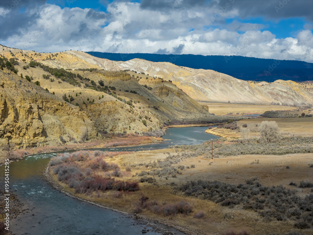 Fototapeta premium valley of upper Colorado River below Burns in Colorado, aerial view in winter scenery