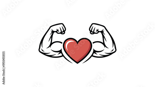 Muscular arms with heart symbol representing strong health and fitness concept