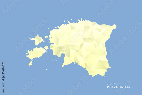 Estonia Map in low poly polygon vector style, geometric shape illustration with soft yellow tones on blue background, clean silhouette for infographic.