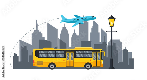 Yellow Bus on City Street Side.