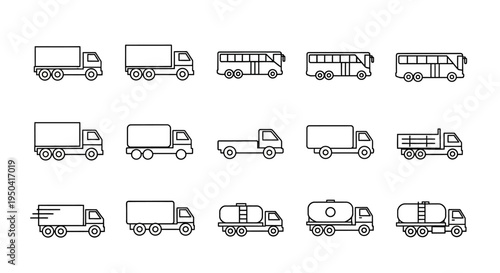 Various types of trucks and lorries.