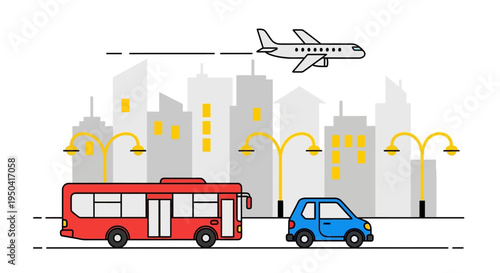 City Street with Bus and Car.