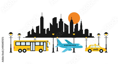 City transportation vehicles in motion.