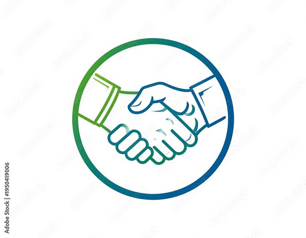 Fototapeta premium Graphic design of a handshake inside a gradient green-to-blue circle on white background