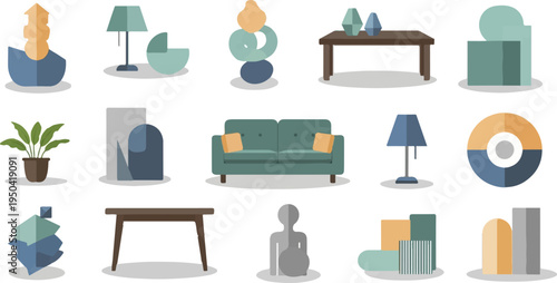 Collection of flat design interior decor and furniture icons