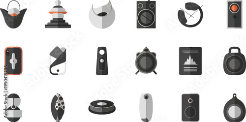Collection of graphic icons for technology and everyday objects