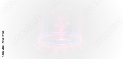Glowing holographic stage with vibrant neon lights and circular platform. Energy beams rise upward in smooth motion. Ideal for futuristic presentations and digital art.