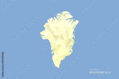 Greenland Map in low poly polygon vector style, geometric shape illustration with soft yellow tones on blue background, clean silhouette for infographic.