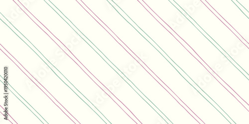 Seamless diagonal doodle stripe pattern. Thin pastel pink and sage green lines on light background. Striped seamless texture. Ideal for textile prints, wallpaper, stationery, packaging, scrapbooking