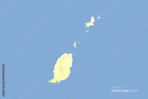 Grenada Map in low poly polygon vector style, geometric shape illustration with soft yellow tones on blue background, clean silhouette for infographic.