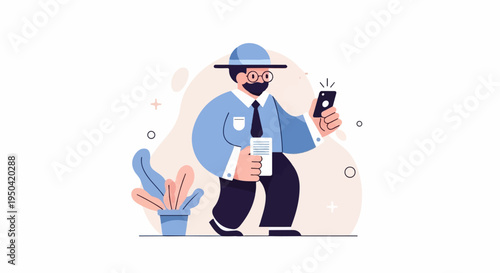 Person in a blue shirt and hat taking a picture with a smartphone