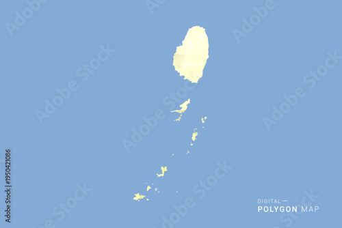 Saint Vincent and the Grenadines Map in low poly polygon vector style, geometric shape illustration with soft yellow tones on blue background, clean silhouette for infographic.