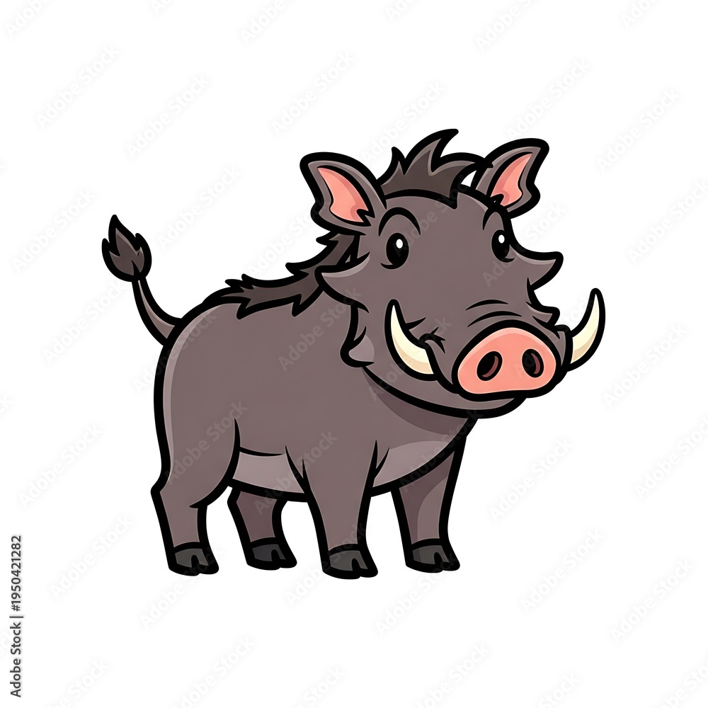 Fototapeta premium Cartoon warthog animal illustration.