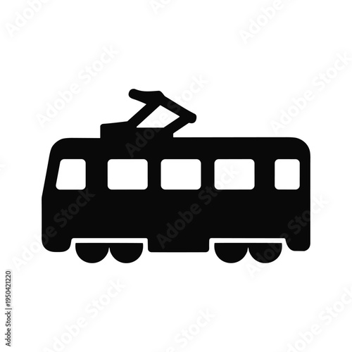 Tram electric public transport solid black icon vector illustration