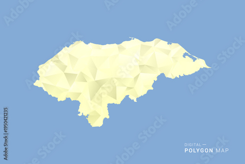 Honduras Map in low poly polygon vector style, geometric shape illustration with soft yellow tones on blue background, clean silhouette for infographic.