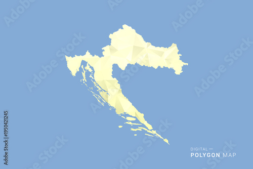 Croatia Map in low poly polygon vector style, geometric shape illustration with soft yellow tones on blue background, clean silhouette for infographic.