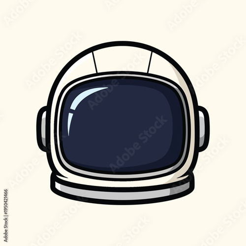 A cartoon depiction of a spacesuit helmet is centered against a light-yellow background. The helmet's visor reflects light