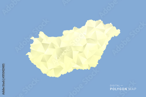 Hungary Map in low poly polygon vector style, geometric shape illustration with soft yellow tones on blue background, clean silhouette for infographic.