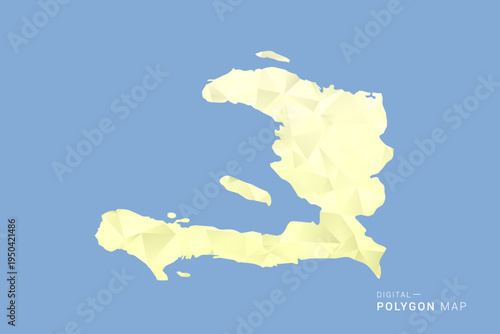 Haiti Map in low poly polygon vector style, geometric shape illustration with soft yellow tones on blue background, clean silhouette for infographic.