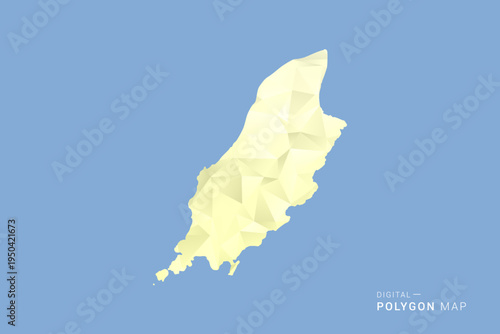 Isle of Man Map in low poly polygon vector style, geometric shape illustration with soft yellow tones on blue background, clean silhouette for infographic.