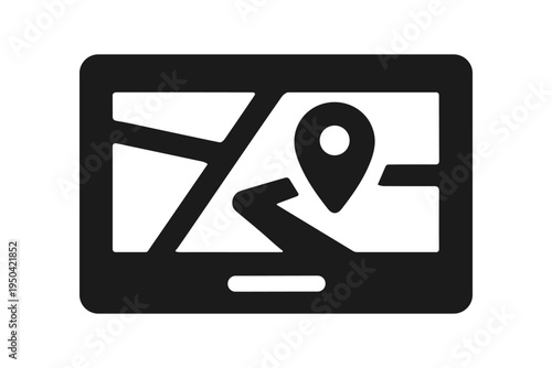 Map with route and location pin, solid black icon vector illustration