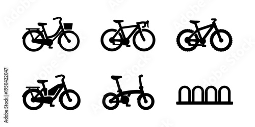 Bicycle Icon Set, transportation, bike, cycling, solid black icon set vector illustration