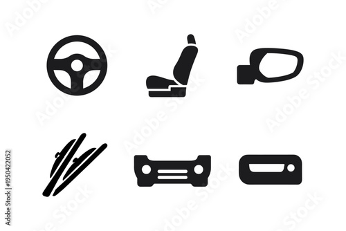 Car Icon Set, automotive, vehicle, solid black icon set vector illustration