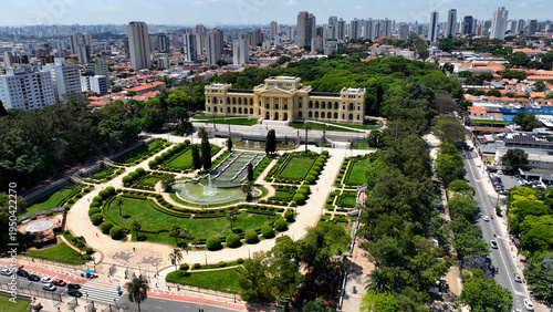 Sao Paulo Skyline In Ipiranga Park Sao Paulo Brazil. Birds Eye View Of Stunning Cityscape With Streets And Buildings. Town Clouds Sky Backgrounds Urban. Backgrounds Downtown Panoramic City.