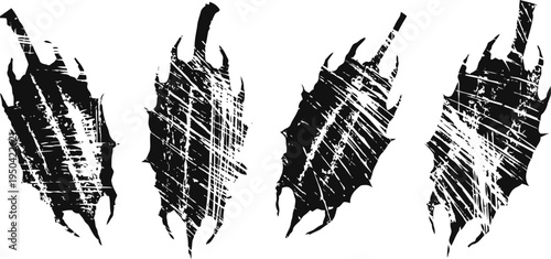 Grunge textured leaf silhouettes with distressed scratches and worn effect