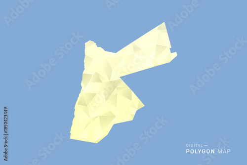 Jordan Map in low poly polygon vector style, geometric shape illustration with soft yellow tones on blue background, clean silhouette for infographic.