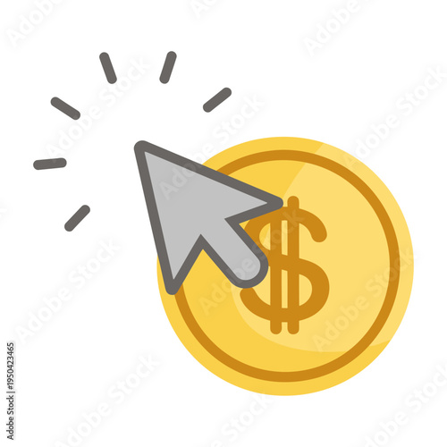 Vector of a computer mouse pointer clicking on a golden dollar coin icon