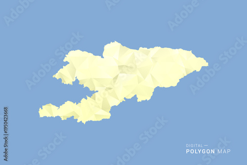 Kyrgyzstan Map in low poly polygon vector style, geometric shape illustration with soft yellow tones on blue background, clean silhouette for infographic.