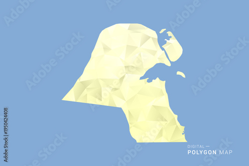 Kuwait Map in low poly polygon vector style, geometric shape illustration with soft yellow tones on blue background, clean silhouette for infographic.