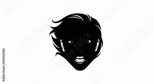 Black silhouette of a person's face with an angry expression