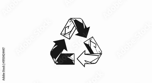 Black stylized recycling symbol with textured strokes on white background