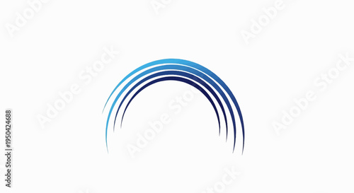 Blue curved lines form an arc on a white background